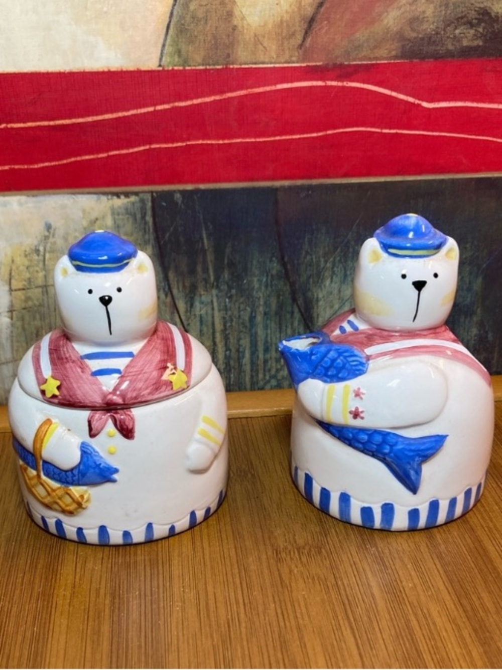 Vintage 1992 Linda Higgins Certified International Ceramic Bear Sugar & Creamer